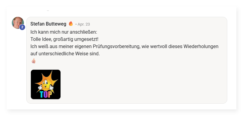 Screenshot von Stefan Butteweg: „Ich kann mich nur anschließen: Tolle Idee, großartig umgesetzt!“