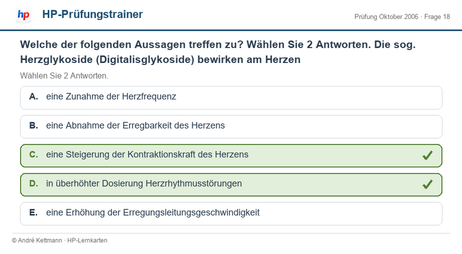 Eine Frage im Prüfungstrainer der Community, richtige Antworten grün markiert